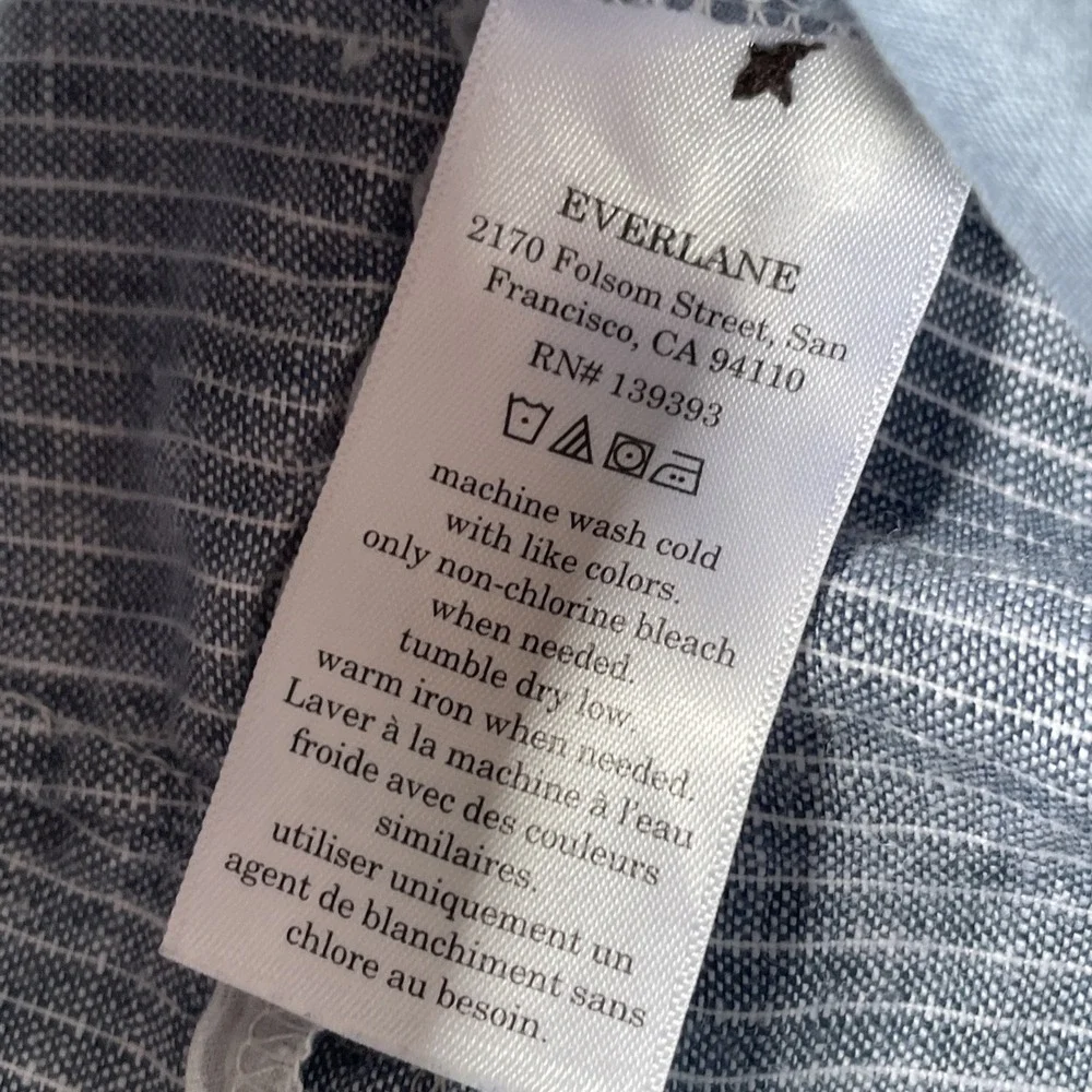 Everlane Women's Linen Pants Size 6 Blue White Stripe High Rise Pleated Wide Leg